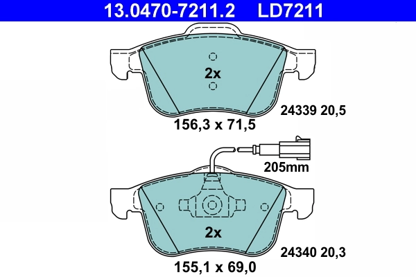 Brake Pad Set, disc brake ATE Ceramic 13.0470-7211.2