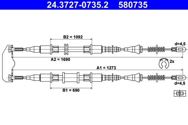 Cable Pull, parking brake 24.3727-0735.2