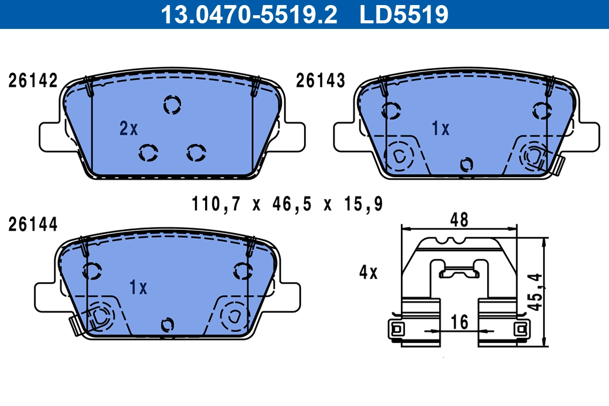 Brake Pad Set, disc brake ATE Ceramic 13.0470-5519.2