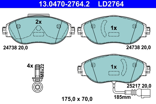 Brake Pad Set, disc brake ATE Ceramic 13.0470-2764.2