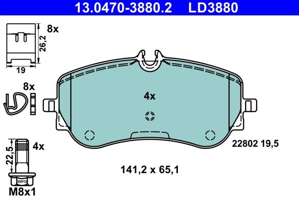 Brake Pad Set, disc brake ATE Ceramic 13.0470-3880.2