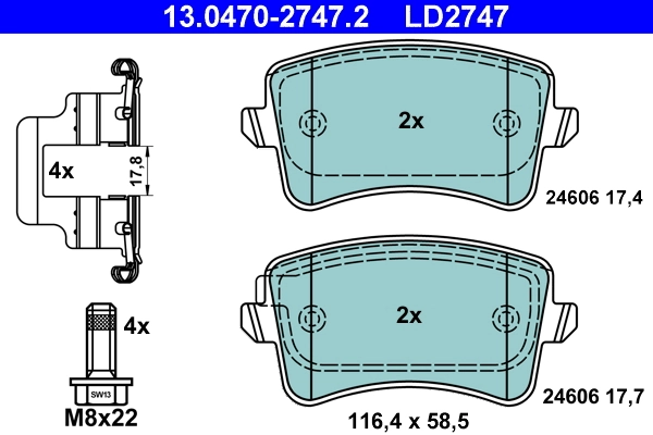 Brake Pad Set, disc brake ATE Ceramic 13.0470-2747.2