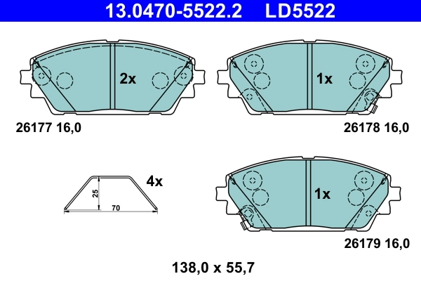 Brake Pad Set, disc brake ATE Ceramic 13.0470-5522.2