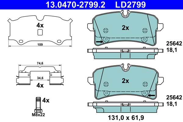 Brake Pad Set, disc brake ATE Ceramic 13.0470-2799.2