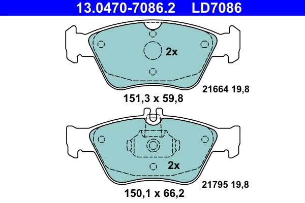 Brake Pad Set, disc brake ATE Ceramic 13.0470-7086.2