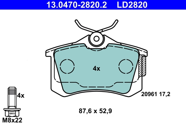 Brake Pad Set, disc brake ATE Ceramic 13.0470-2820.2
