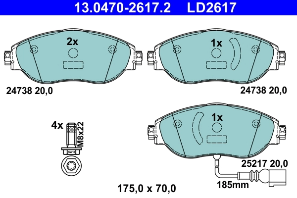 Brake Pad Set, disc brake ATE Ceramic 13.0470-2617.2