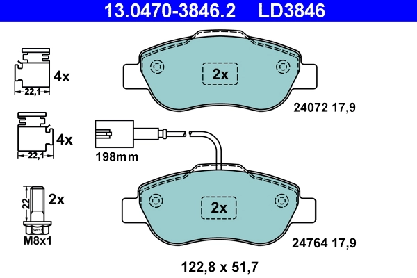 Brake Pad Set, disc brake ATE Ceramic 13.0470-3846.2