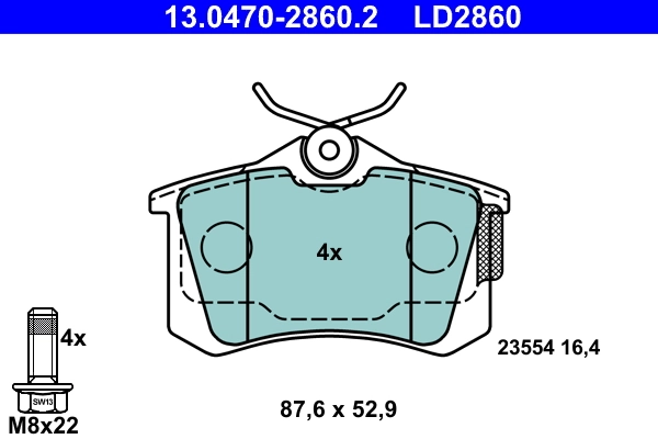 Brake Pad Set, disc brake ATE Ceramic 13.0470-2860.2
