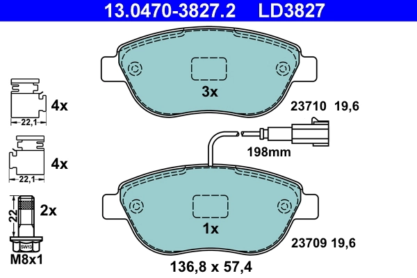 Brake Pad Set, disc brake ATE Ceramic 13.0470-3827.2