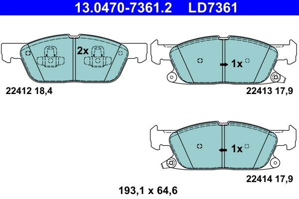 Brake Pad Set, disc brake ATE Ceramic 13.0470-7361.2