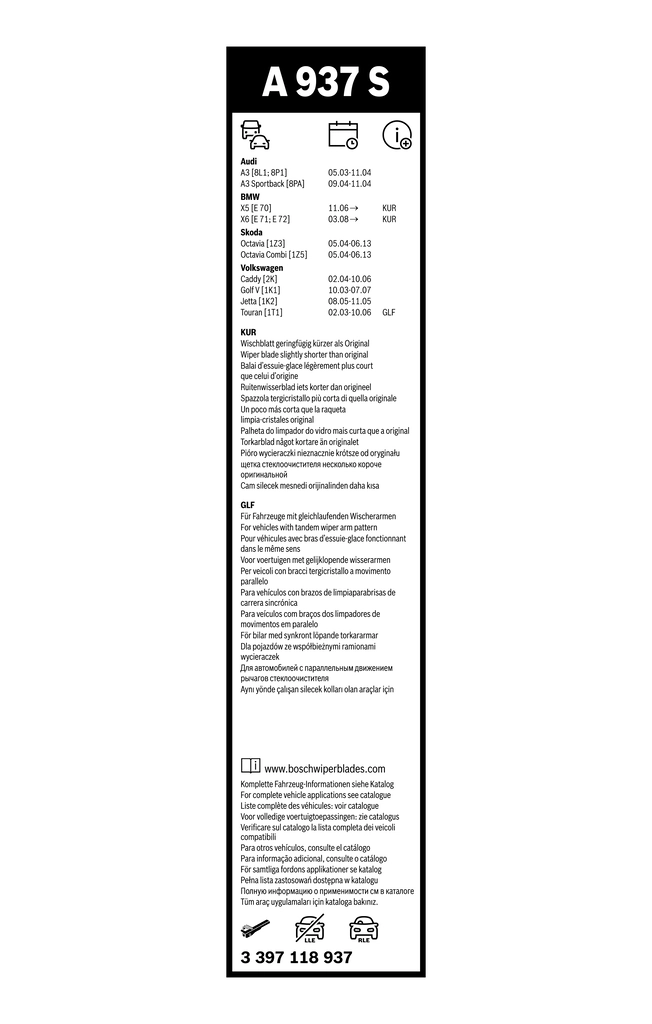 Wiper Blade Aerotwin 3 397 118 937