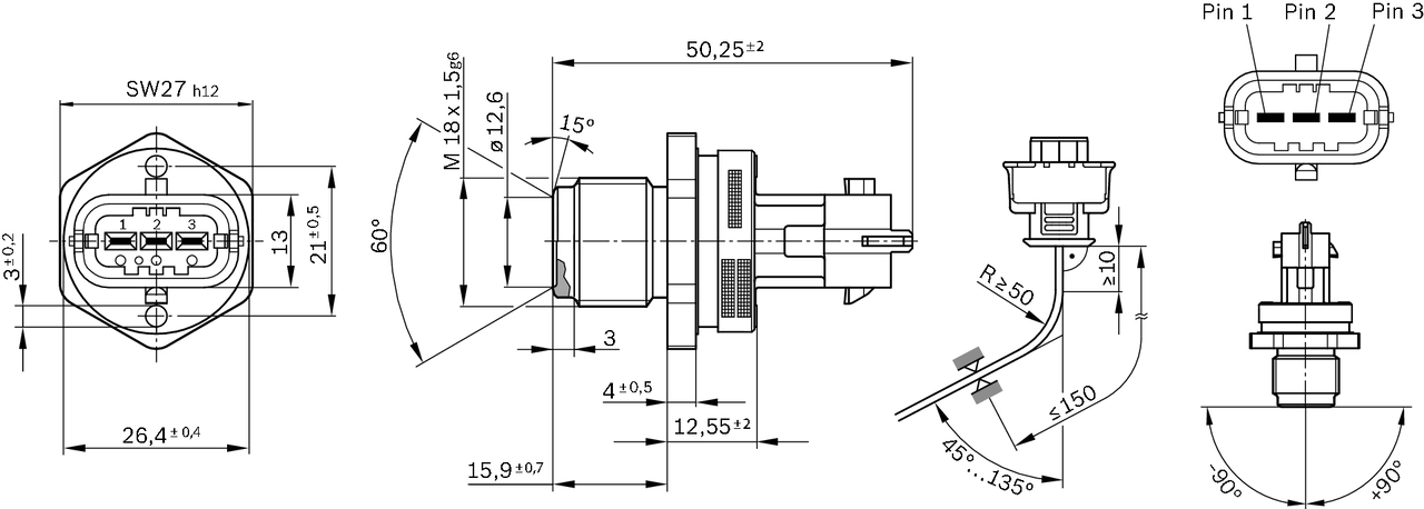 Sensor, fuel pressure 0 281 002 907