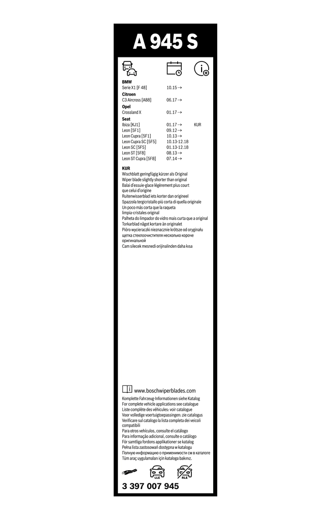 Wiper Blade Aerotwin 3 397 007 945