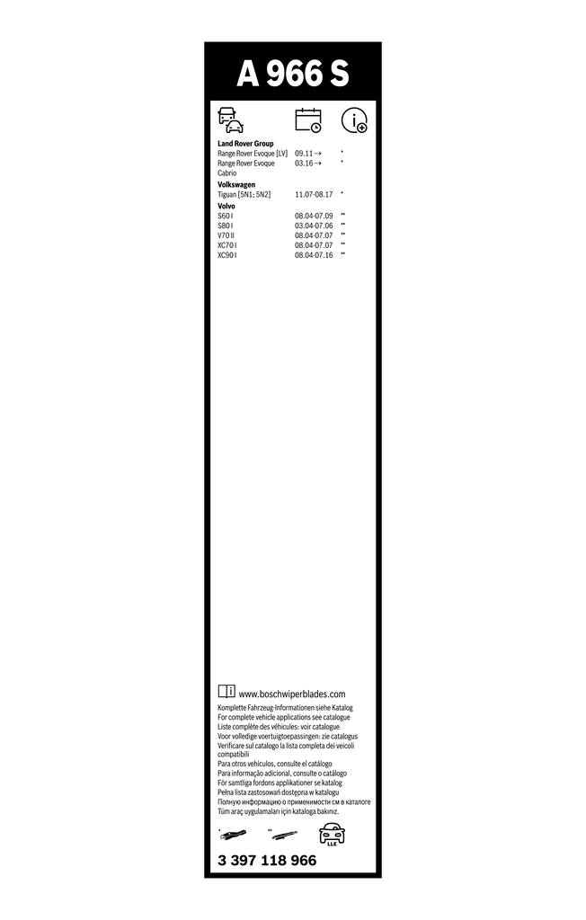 Wiper Blade Aerotwin 3 397 118 966