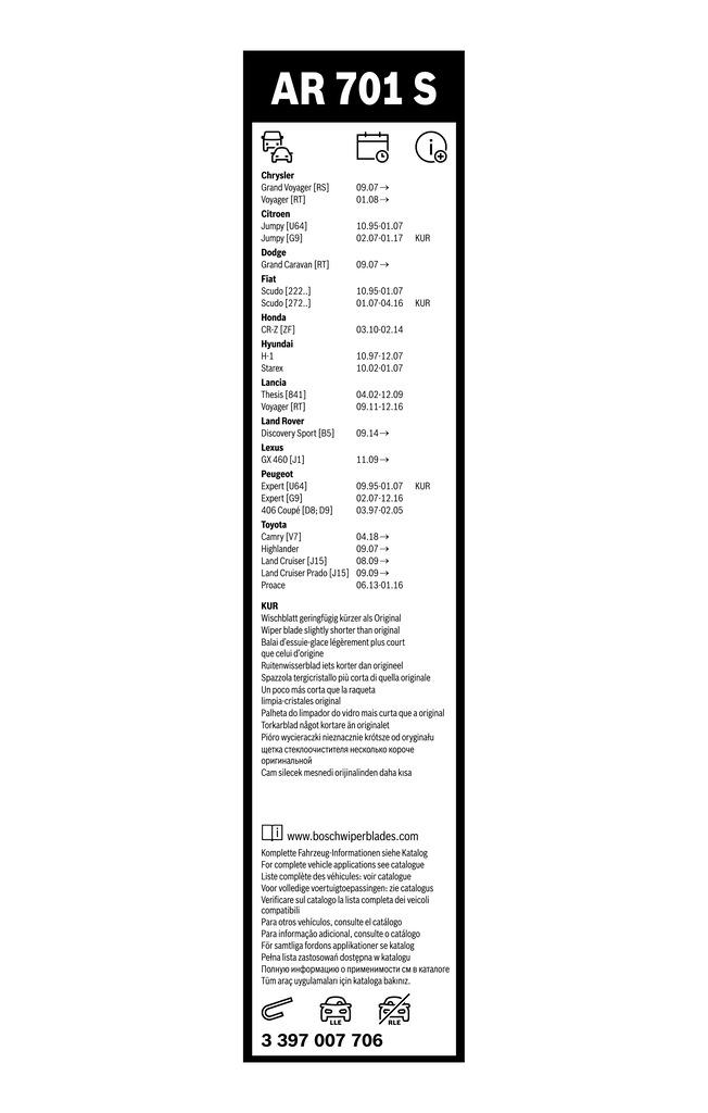 Wiper Blade Aerotwin Retrofit 3 397 007 706