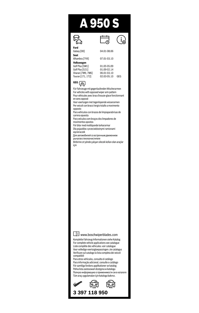 Wiper Blade Aerotwin 3 397 118 950