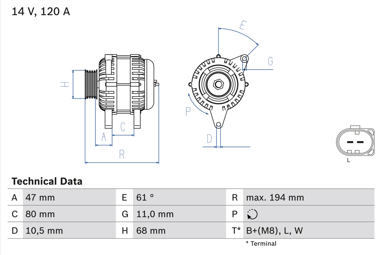 BOSCH 0 986 044 890 Alternator