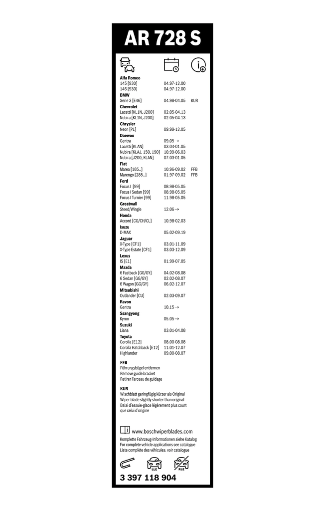 Wiper Blade Aerotwin Retrofit 3 397 118 904