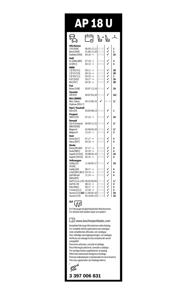 Wiper Blade Aerotwin Plus 3 397 006 831
