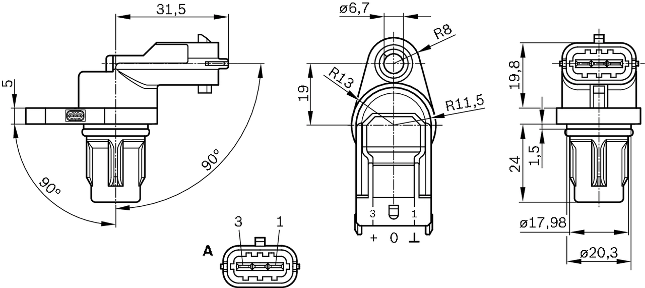 Sensor, crankshaft pulse 0 281 002 667