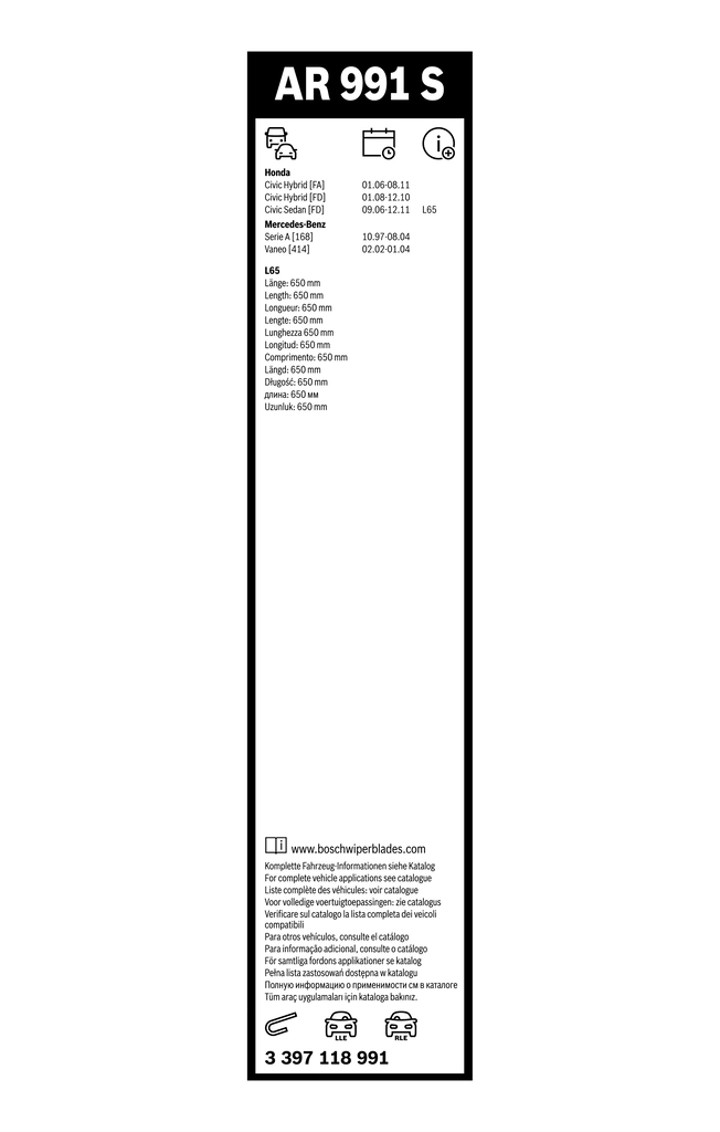 Wiper Blade Aerotwin Retrofit 3 397 118 991