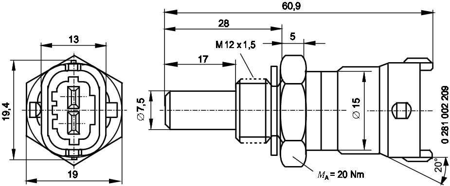 Sensor, coolant temperature 0 281 002 209