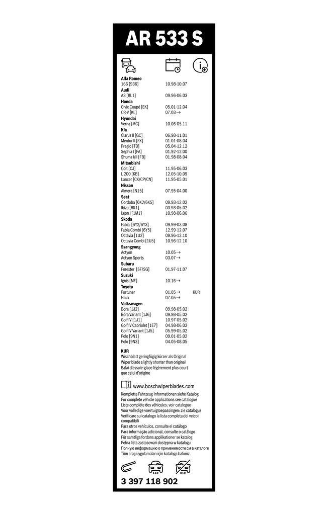 Wiper Blade Aerotwin Retrofit 3 397 118 902