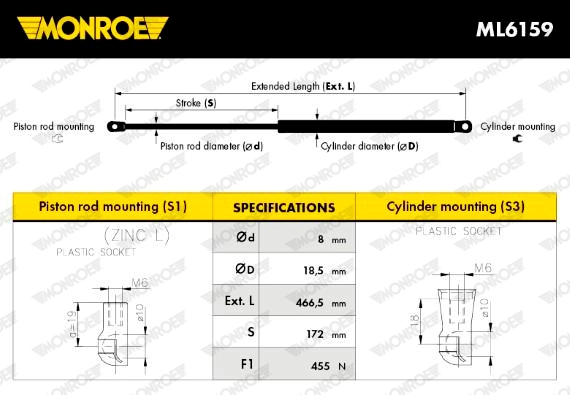 MONROE ML6159 Gas Spring, boot/cargo area