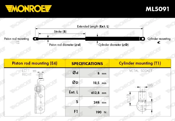 MONROE ML5091 Gas Spring, boot/cargo area