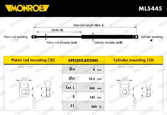 MONROE ML5445 Gas Spring, boot/cargo area
