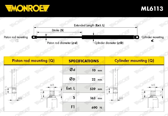 Gas Spring, boot/cargo area MONROE MaxLift ML6113