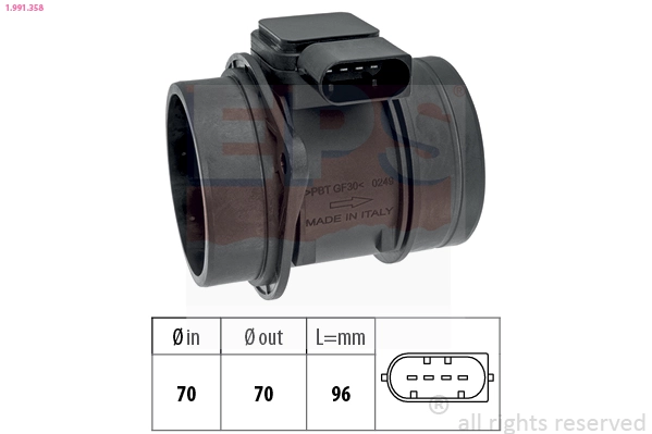 Mass Air Flow Sensor Made in Italy - OE Equivalent 1.991.358