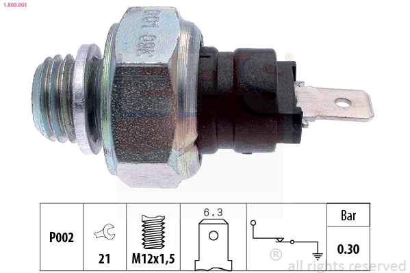 Oil Pressure Switch Made in Italy - OE Equivalent 1.800.001