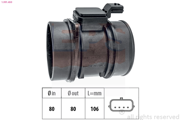 Mass Air Flow Sensor Made in Italy - OE Equivalent 1.991.450