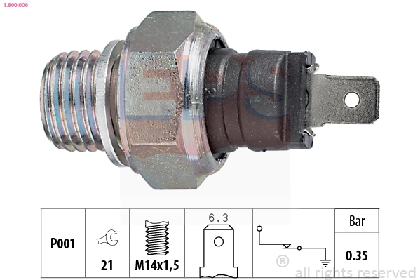Oil Pressure Switch Made in Italy - OE Equivalent 1.800.006