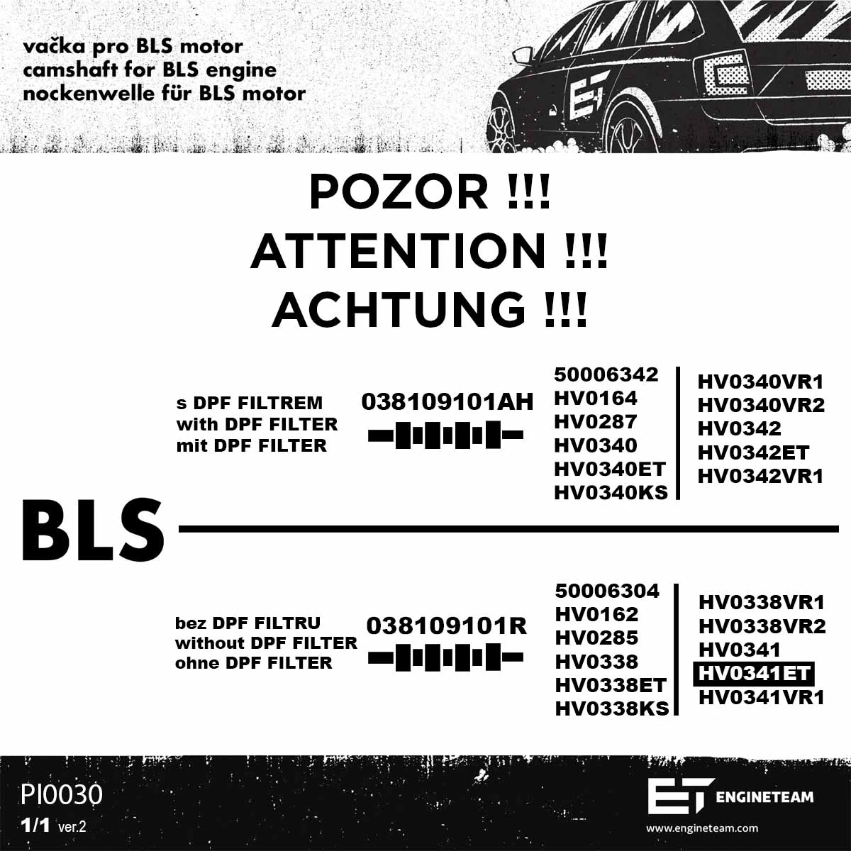 Camshaft Kit boxET – service kit HV0341ET