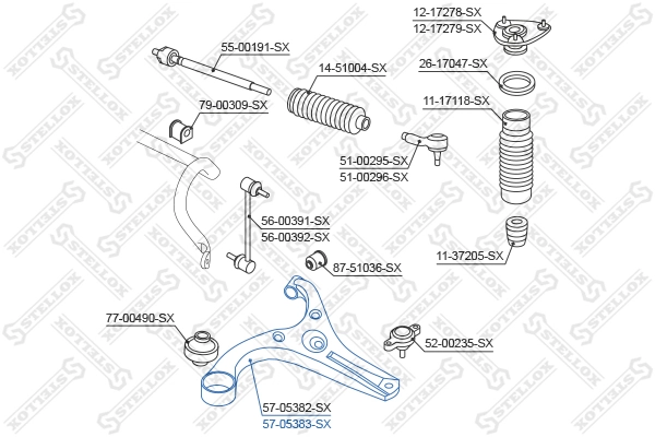 Control/Trailing Arm, wheel suspension 57-05383-SX