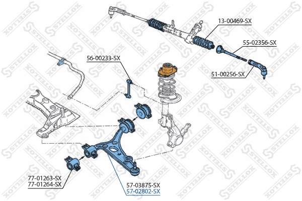 Control/Trailing Arm, wheel suspension 57-02802-SX