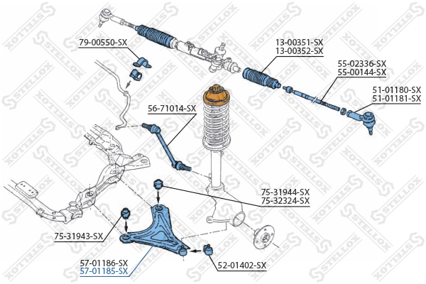 Control/Trailing Arm, wheel suspension 57-01185-SX