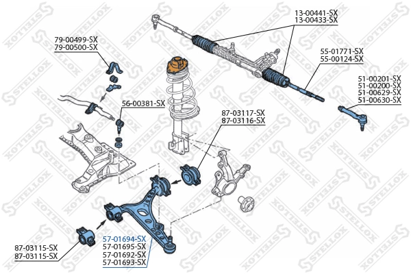 Control/Trailing Arm, wheel suspension 57-01694-SX