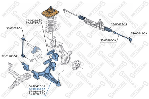 Control/Trailing Arm, wheel suspension 57-03458-SX