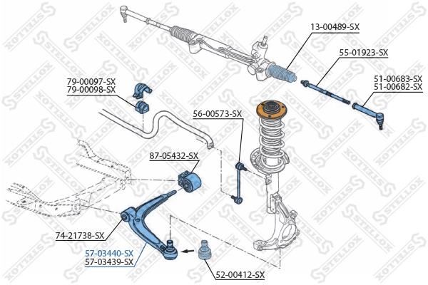 Control/Trailing Arm, wheel suspension 57-03440-SX