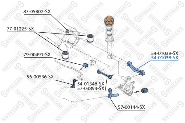 Control/Trailing Arm, wheel suspension 54-01038-SX