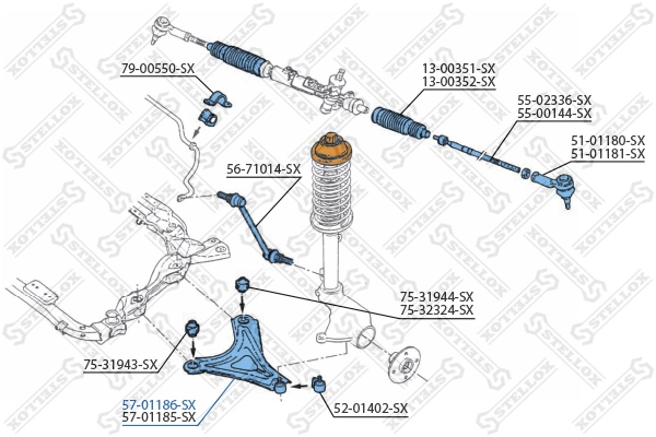 Control/Trailing Arm, wheel suspension 57-01186-SX