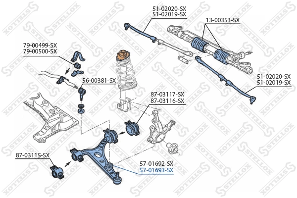 Control/Trailing Arm, wheel suspension 57-01693-SX