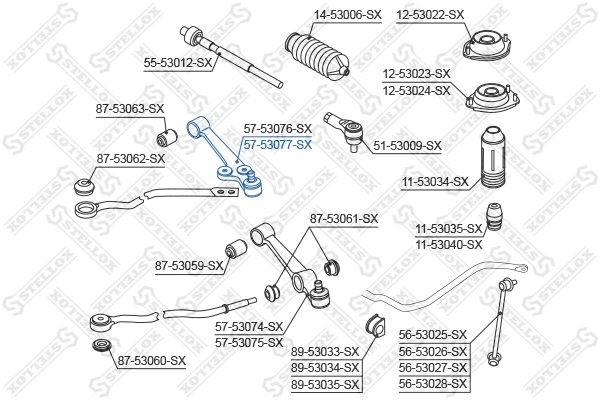 Control/Trailing Arm, wheel suspension 57-53077-SX