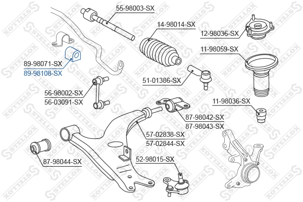 Mounting, stabiliser bar 89-98108-SX