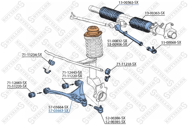 Control/Trailing Arm, wheel suspension 57-03663-SX