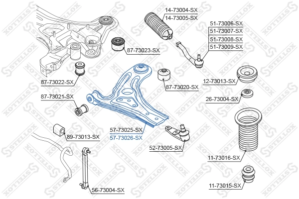 Control/Trailing Arm, wheel suspension 57-73026-SX